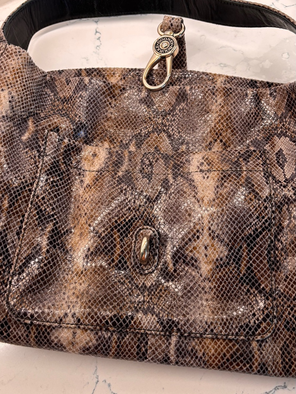 Dooney & Bourke Brown Snakeskin-Effect Shoulder Bag with gold Hardware - Picture 6 of 10